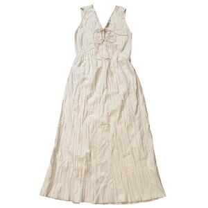 FRAME Cinched Waist Crinkle Midi Dress Sz XS V-neck Off White Drapey Boho MWOT